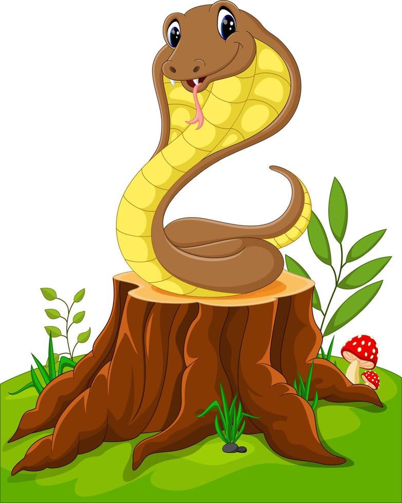 Cartoon funny snake on tree stump vector