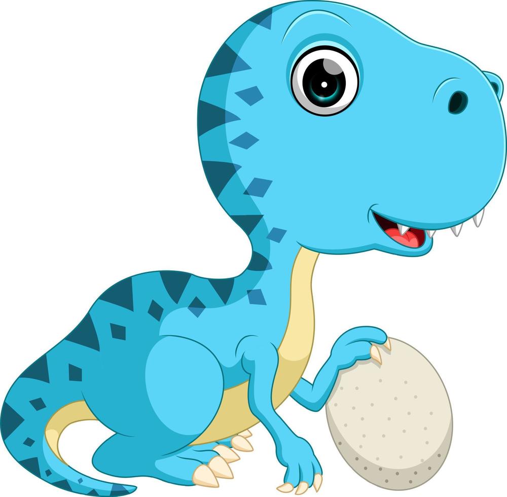 Cute dinosaur holding egg vector