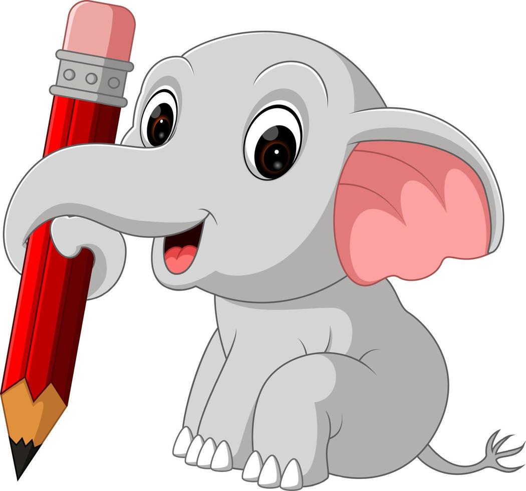 Cute elephant holding pencil vector