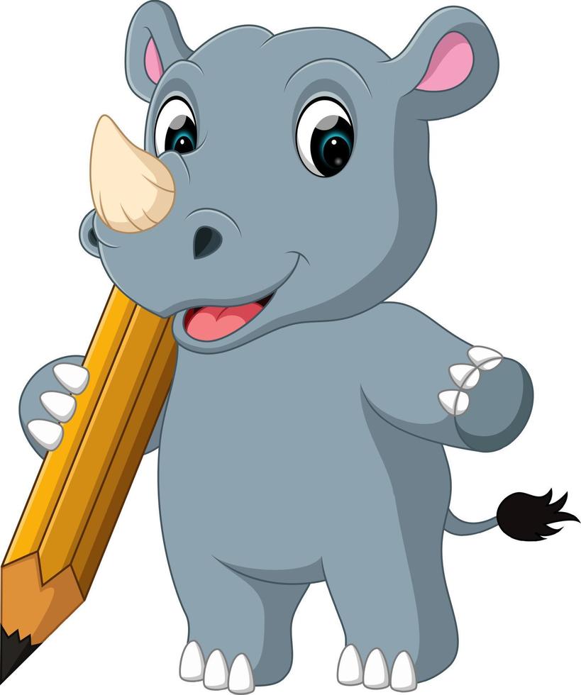 Cartoon rhino holding pencil vector