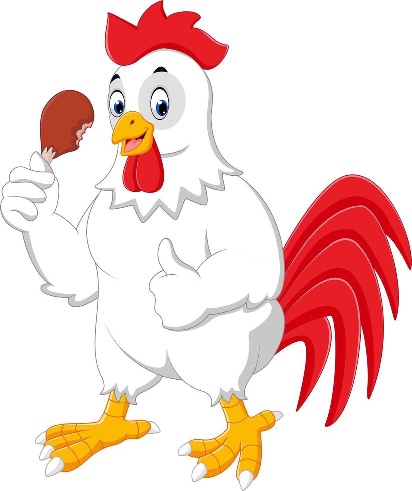 Cartoon rooster eating vector