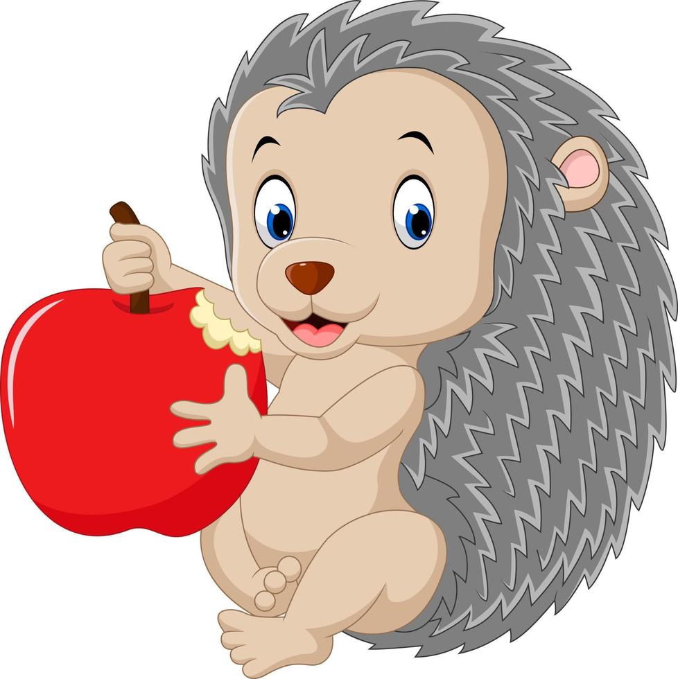 Cute baby hedgehog holding apple vector