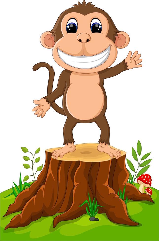 Cartoon illustration monkey playing in the forest vector