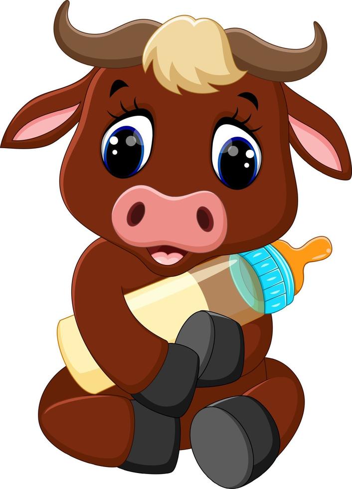 illustration of cute baby bull cartoon vector