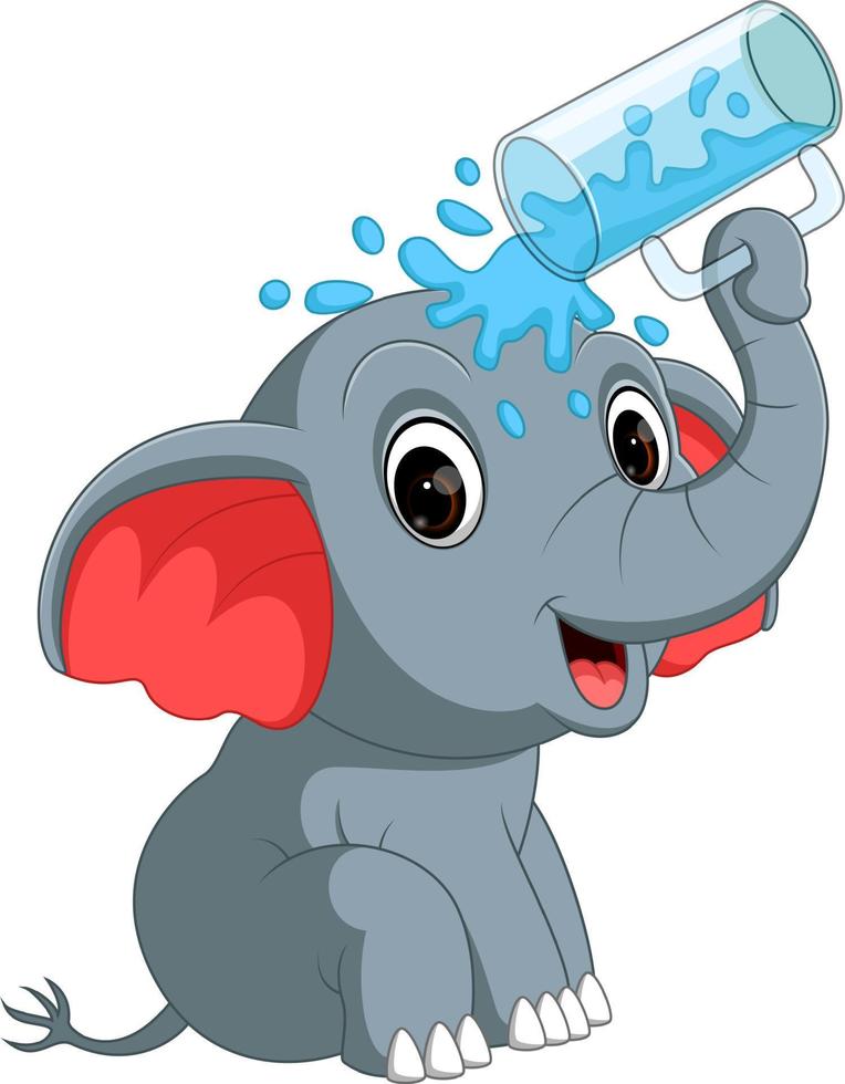 Cute elephant holding glass vector