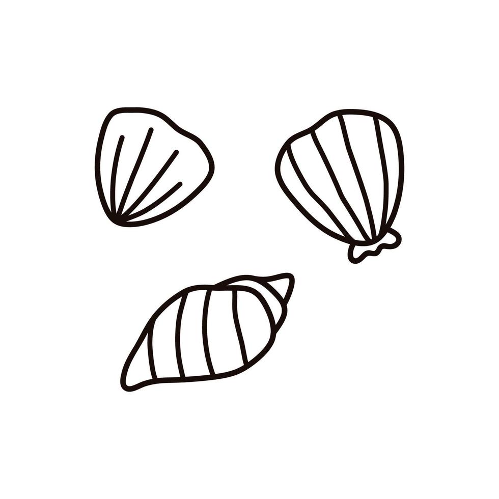 Cute seashells of different shapes isolated on white background. Vector hand-drawn illustration in doodle style. Perfect for summer designs, card, logo, decorations.