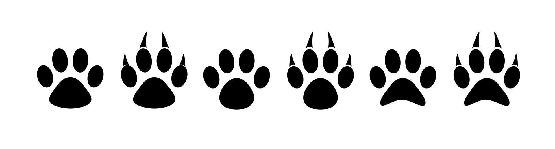 Colección de huellas de pata de perro y gato, conjunto de iconos de pata icono negro vector