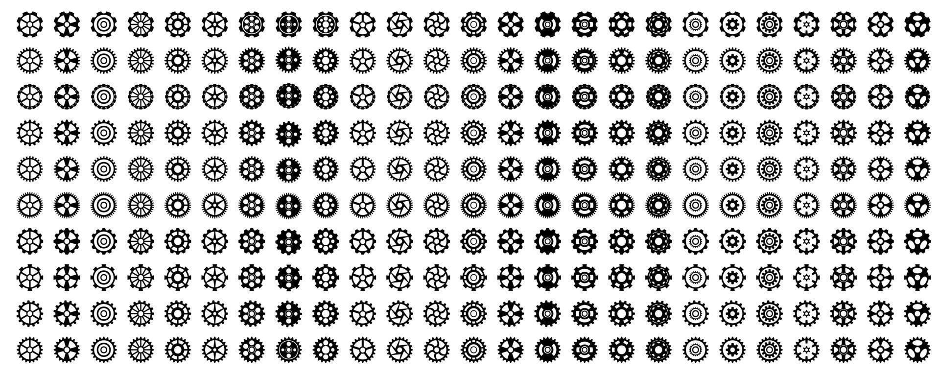 establecer diferentes iconos de engranajes, signo de rueda de engranaje de colección, vector