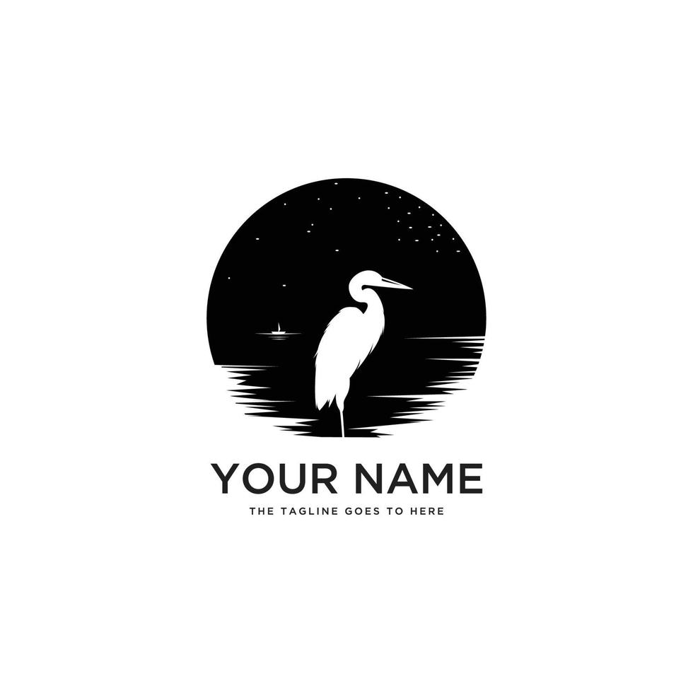 Heron Logo Template with the moon in the night, suitable for your brand vector