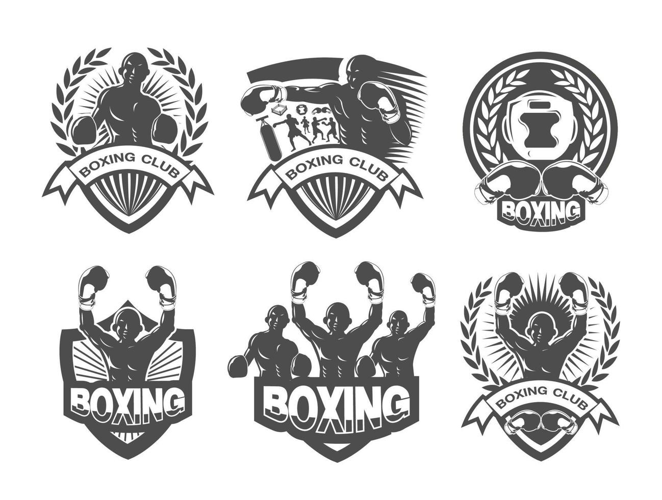 Illustration of black and white boxing logo set vector