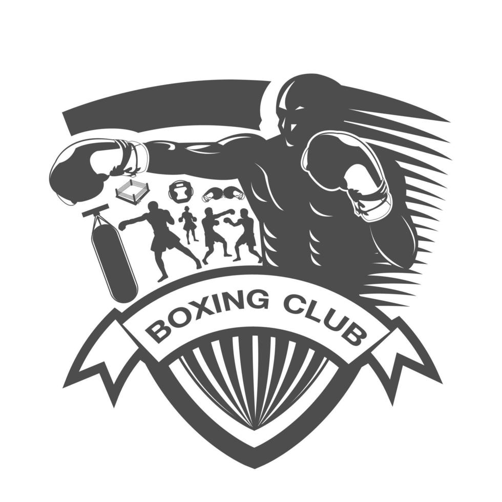 ilustración del concepto de entrenamiento en blanco y negro para la etiqueta de boxeo vector