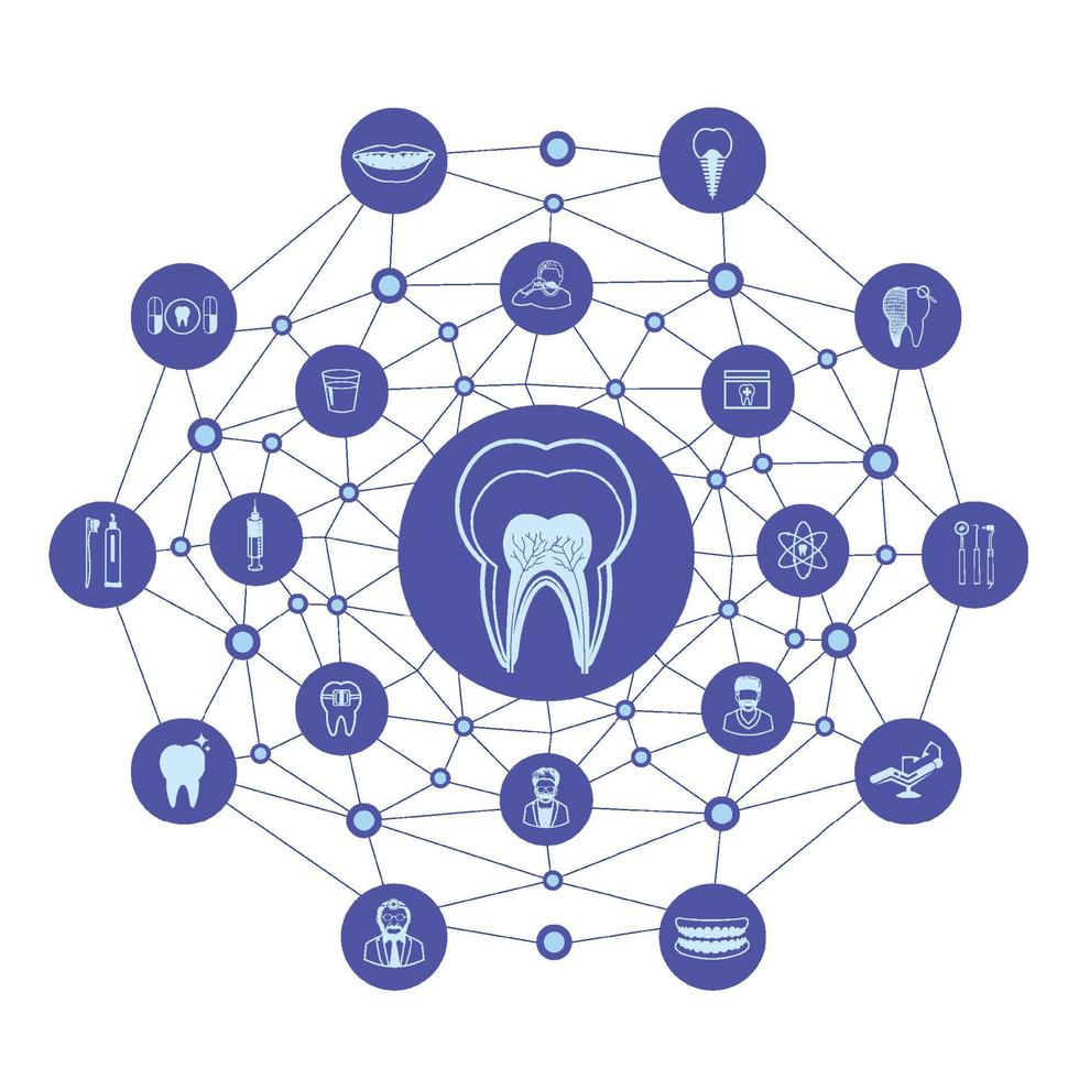 grupo de iconos dentales con fondo de polígono de línea. educación para el concepto dental. vector