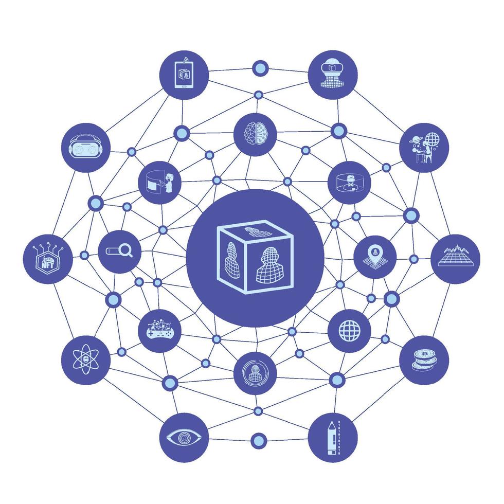 Group of metaverse icons with line polygon background.Education for metaverse concept vector