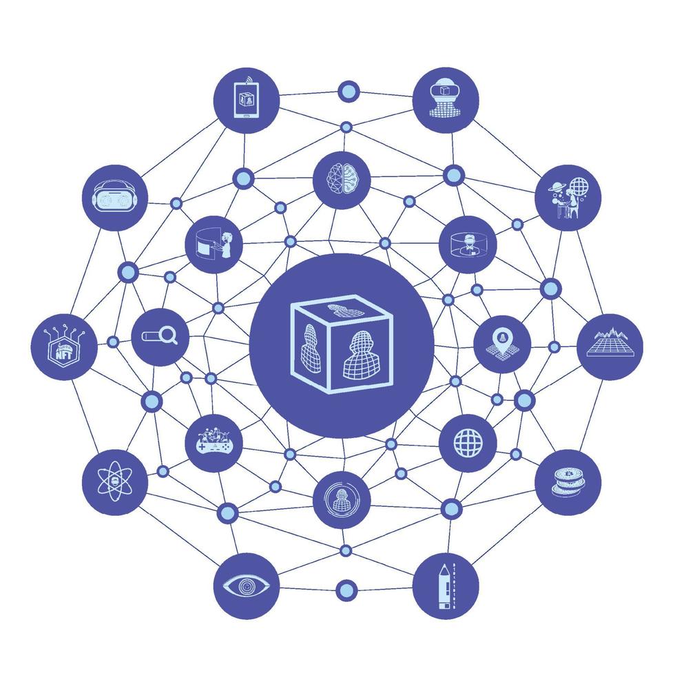 Group of metaverse icons with line polygon background.Education for metaverse concept vector