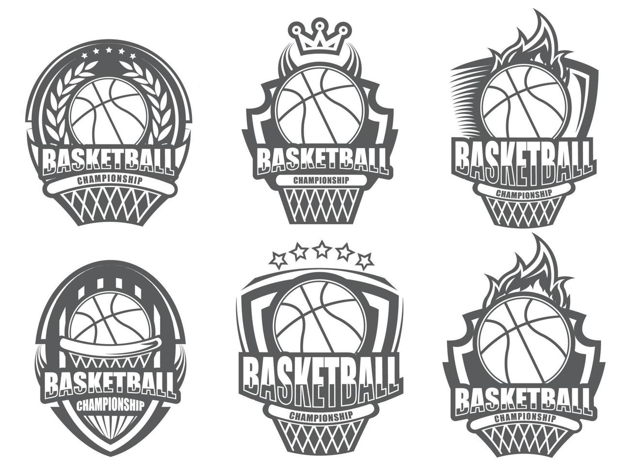 ilustración del conjunto de logotipos de baloncesto moderno en blanco y negro vector