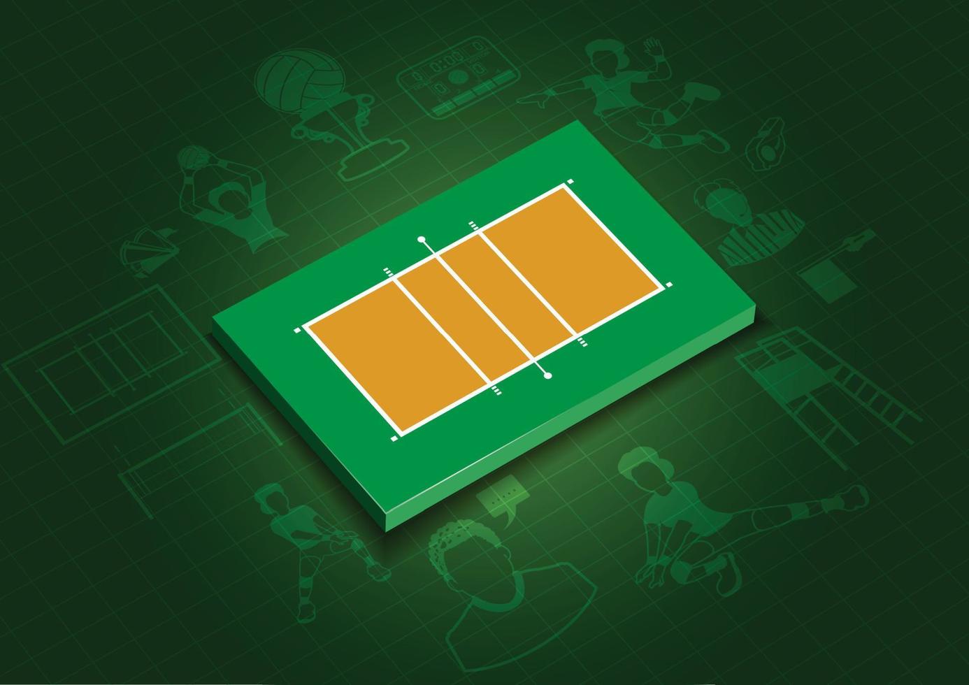 Green 3d volleyball field with icons .3D illustration vector