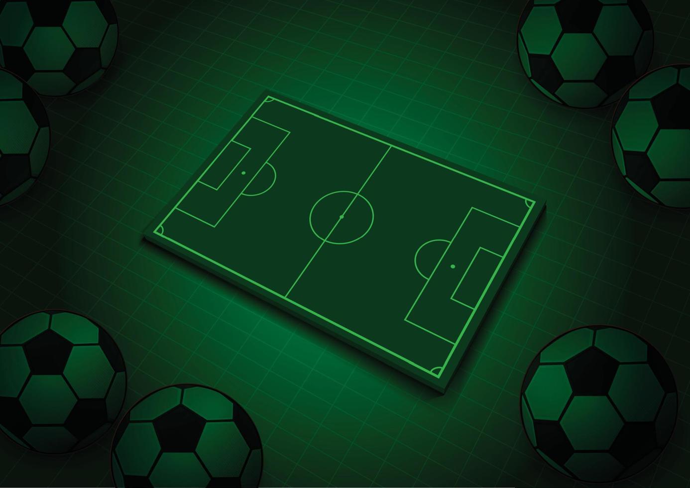 campo de fútbol 3d verde con balón de fútbol ilustración 3d vector