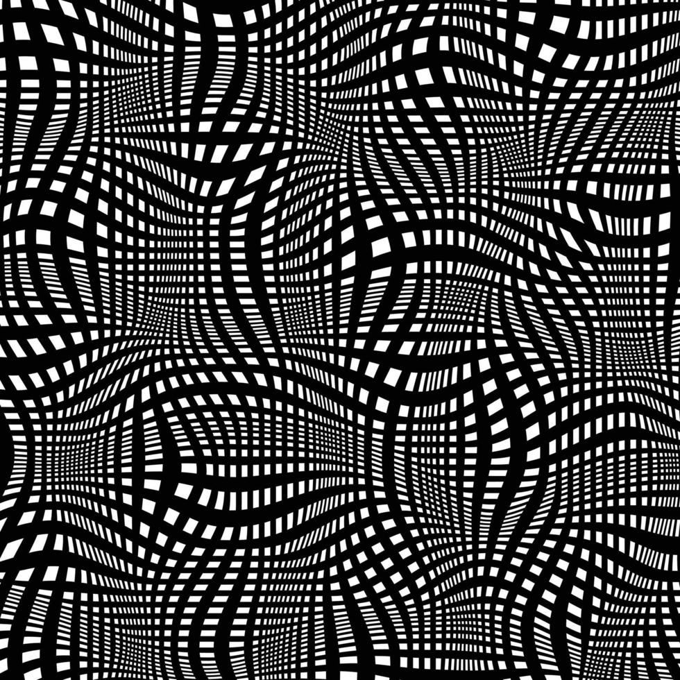 Op art black and white undulating grid vector