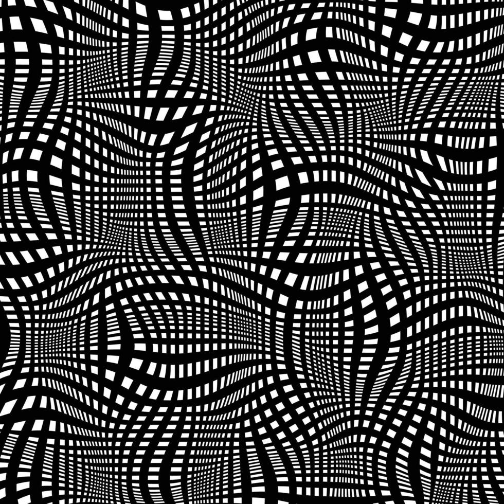 Op art black and white undulating grid vector