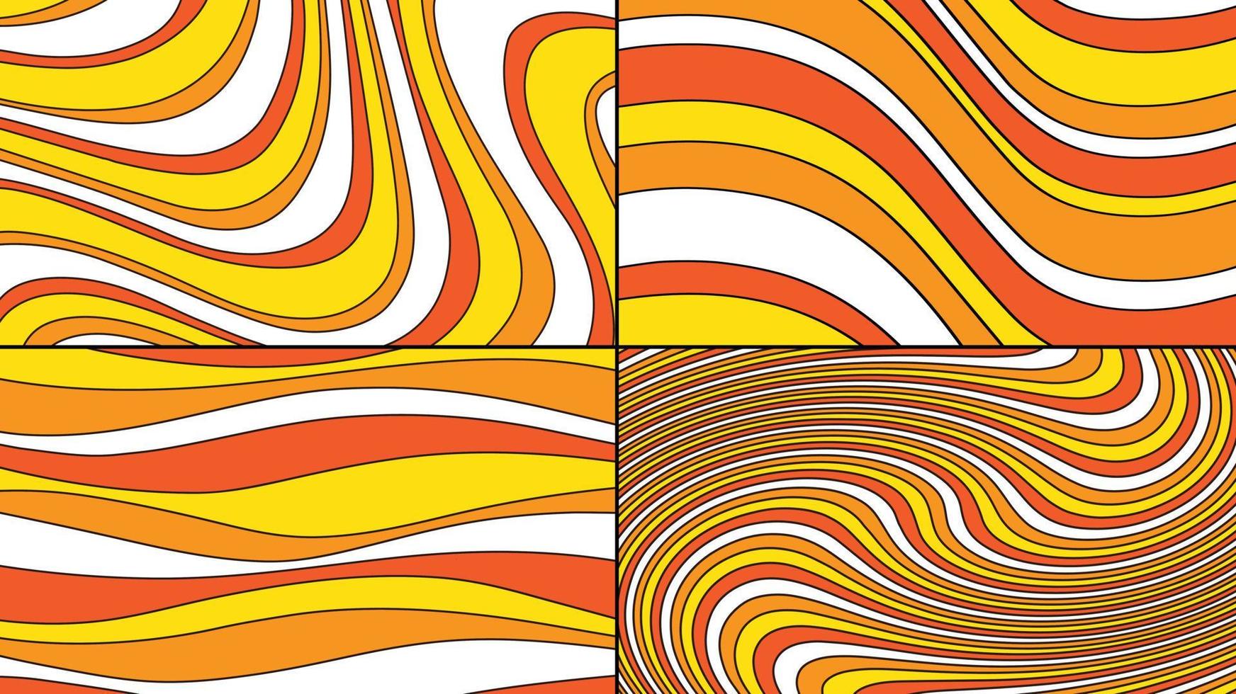 abstracto ondulado amarillo naranja retro mod raya patrones vector