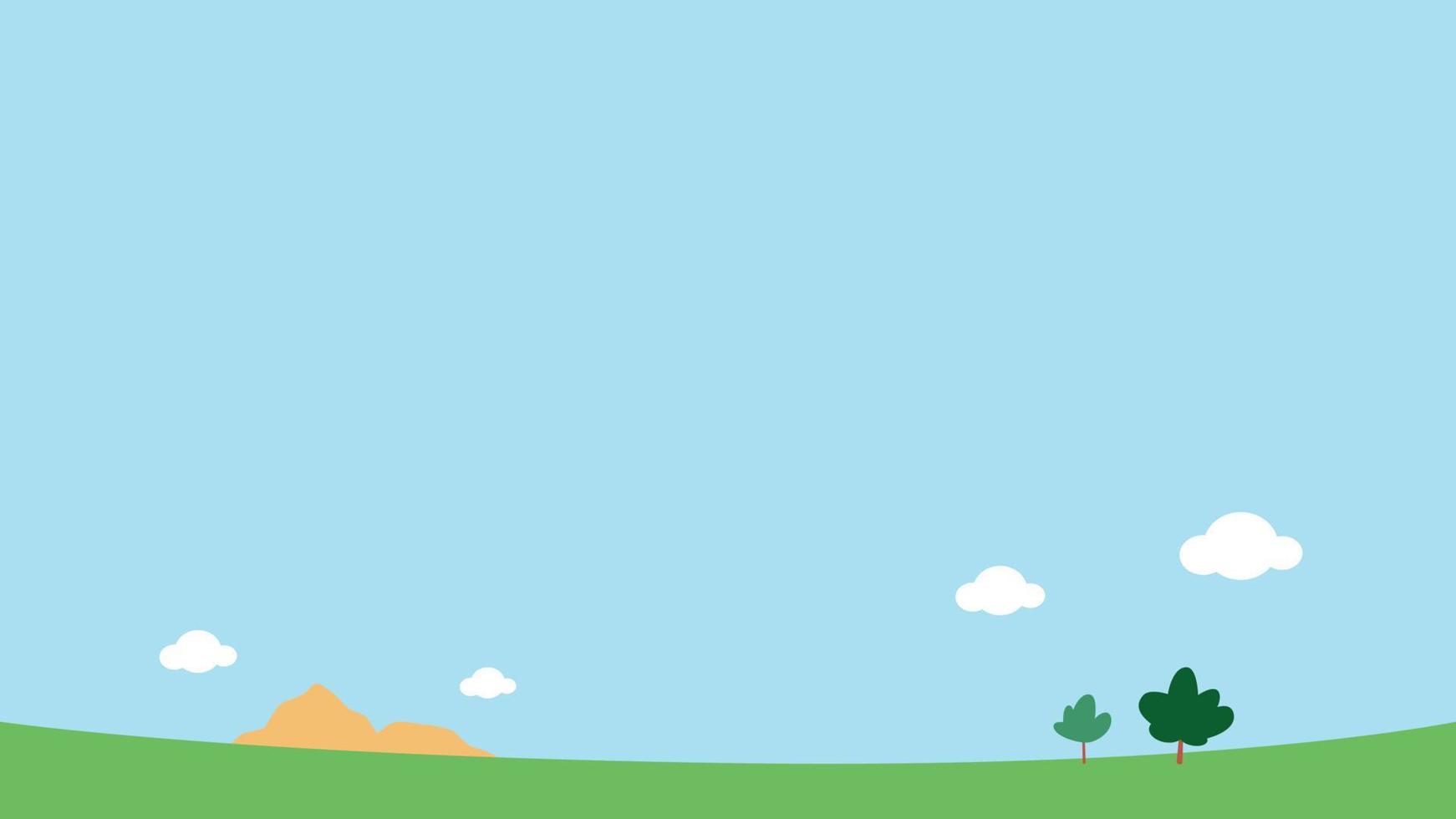 Nature landscape background with blue sky, clouds, trees, and mountain. vector