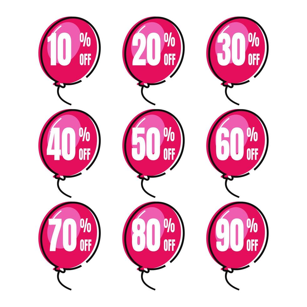 Label Discount Percent Color Flat Vector Design - Sticker Coupon Promotion - Ballon Symbol
