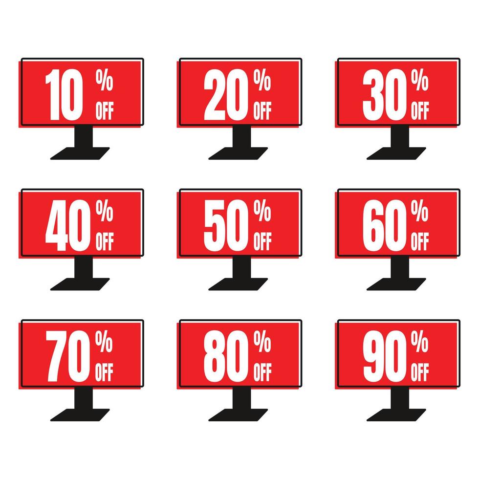 Label Discount Percent Color Flat Vector Design - Sticker Coupon Promotion - Monitor Symbol