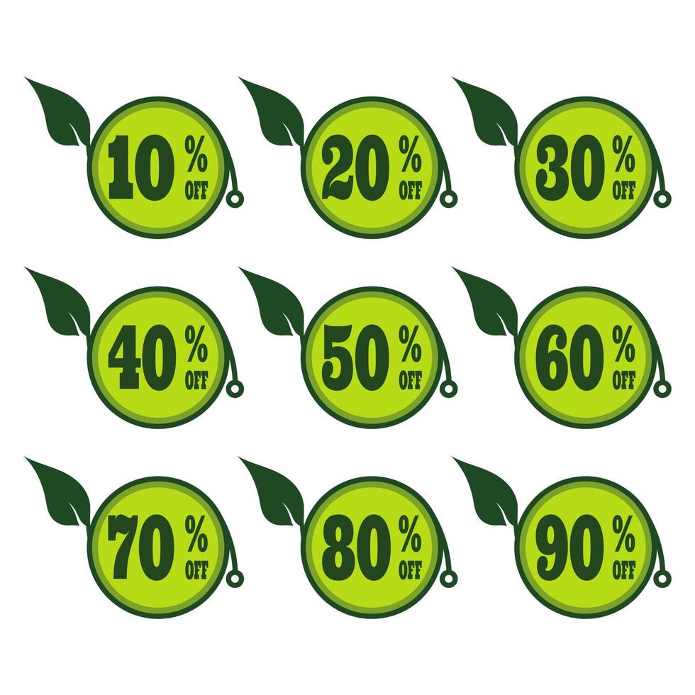 Label Discount Percent Color Flat Vector Design - Sticker Coupon Promotion - Leaf Green Symbol