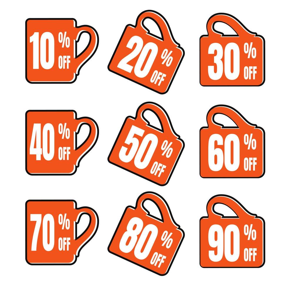 Label Discount Percent Color Flat Vector Design - Sticker Coupon Promotion - Mug Symbol
