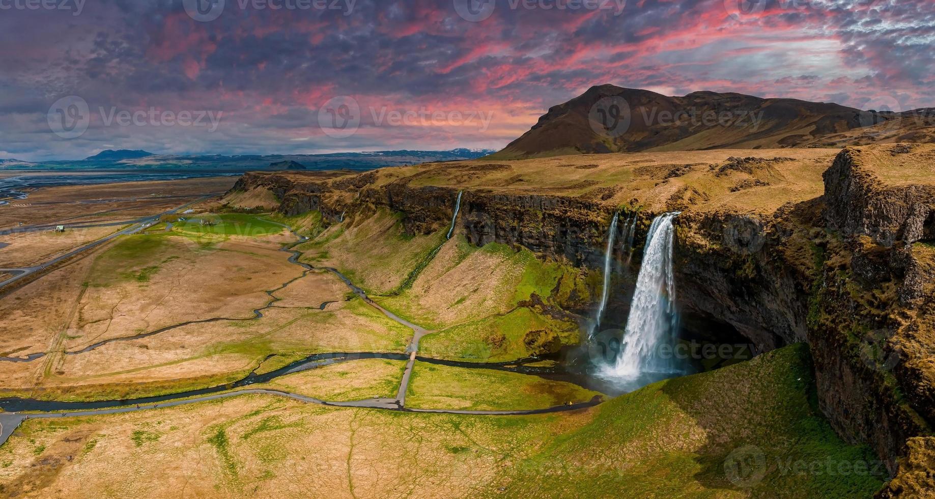 Aerial view of the Seljalandsfoss - located in the South Region in Iceland photo