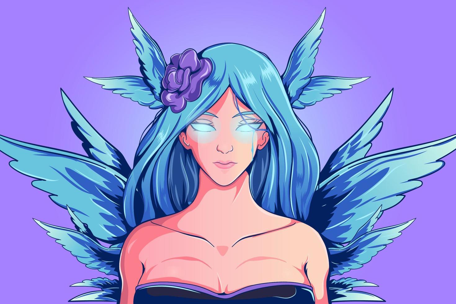 beautiful blue haired valkyrie vector