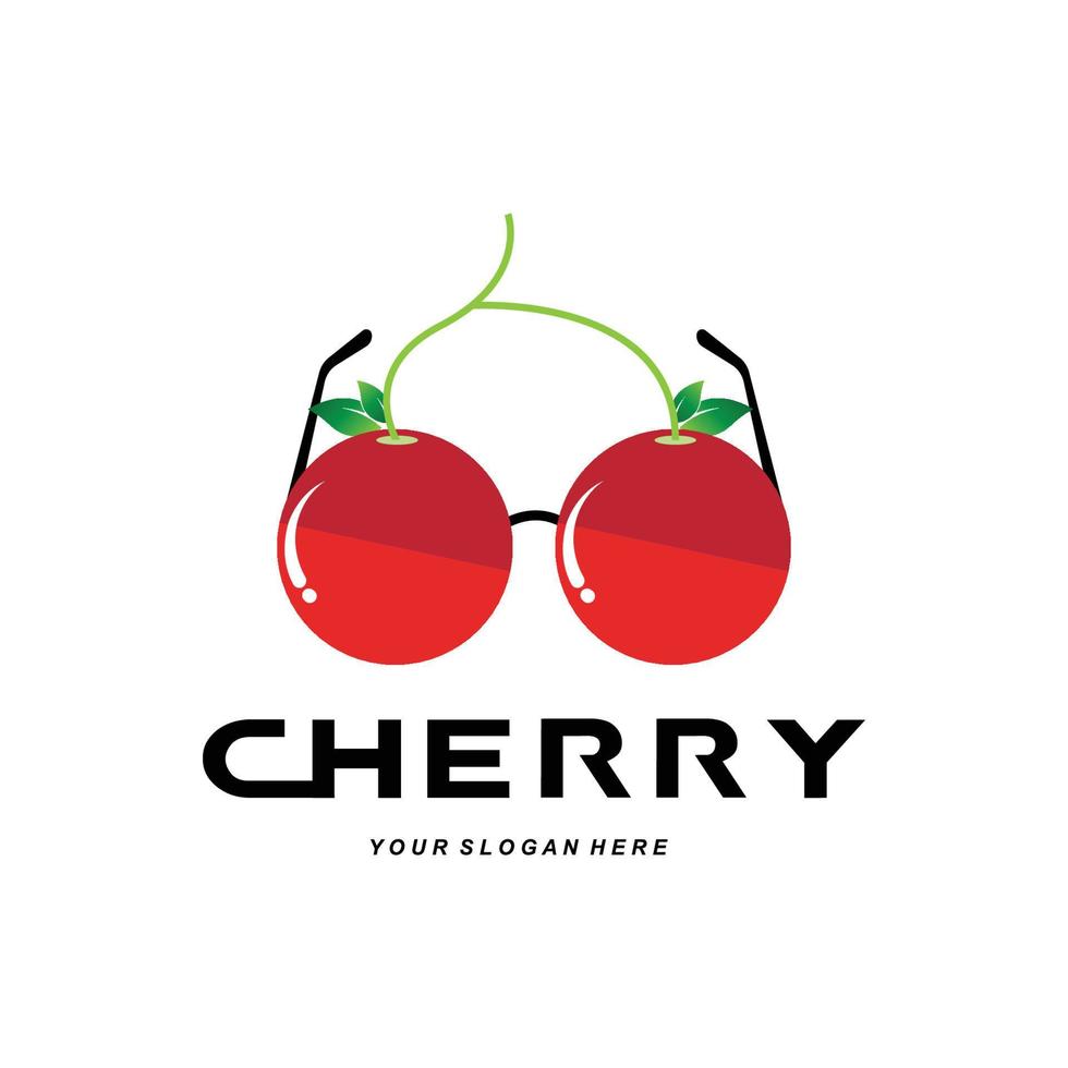 logotipo de fruta de cereza, ilustración vectorial de planta de color rojo, diseño de tienda de frutas, empresa, pegatina, marca de producto vector