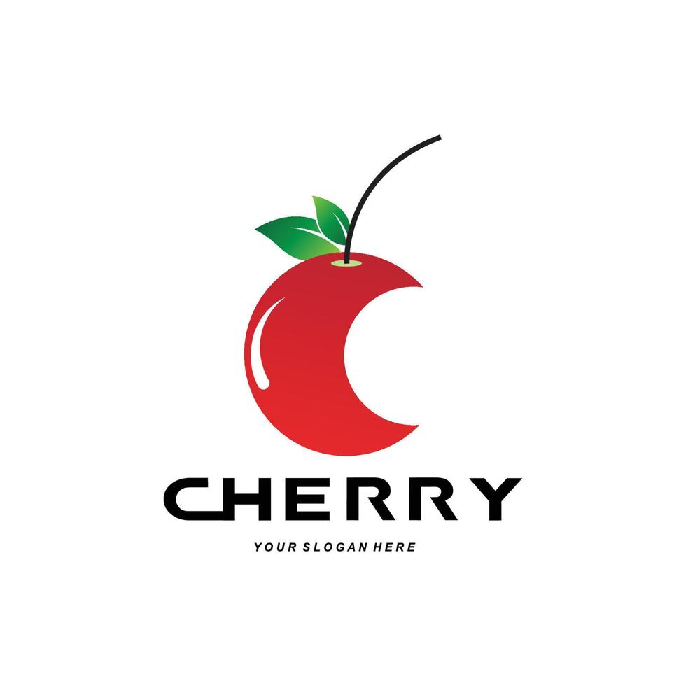 logotipo de fruta de cereza, ilustración vectorial de planta de color rojo, diseño de tienda de frutas, empresa, pegatina, marca de producto vector