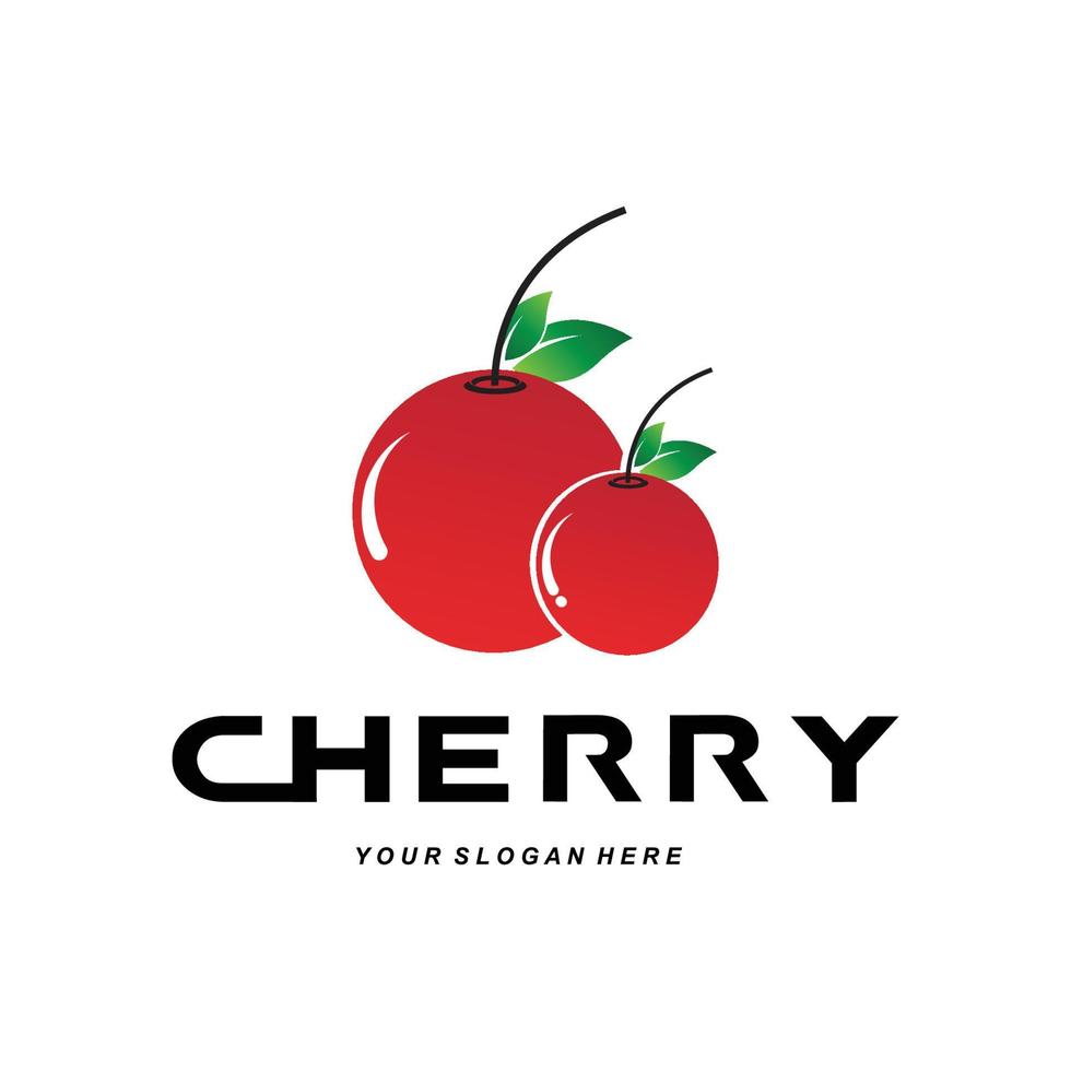 logotipo de fruta de cereza, ilustración vectorial de planta de color rojo, diseño de tienda de frutas, empresa, pegatina, marca de producto vector