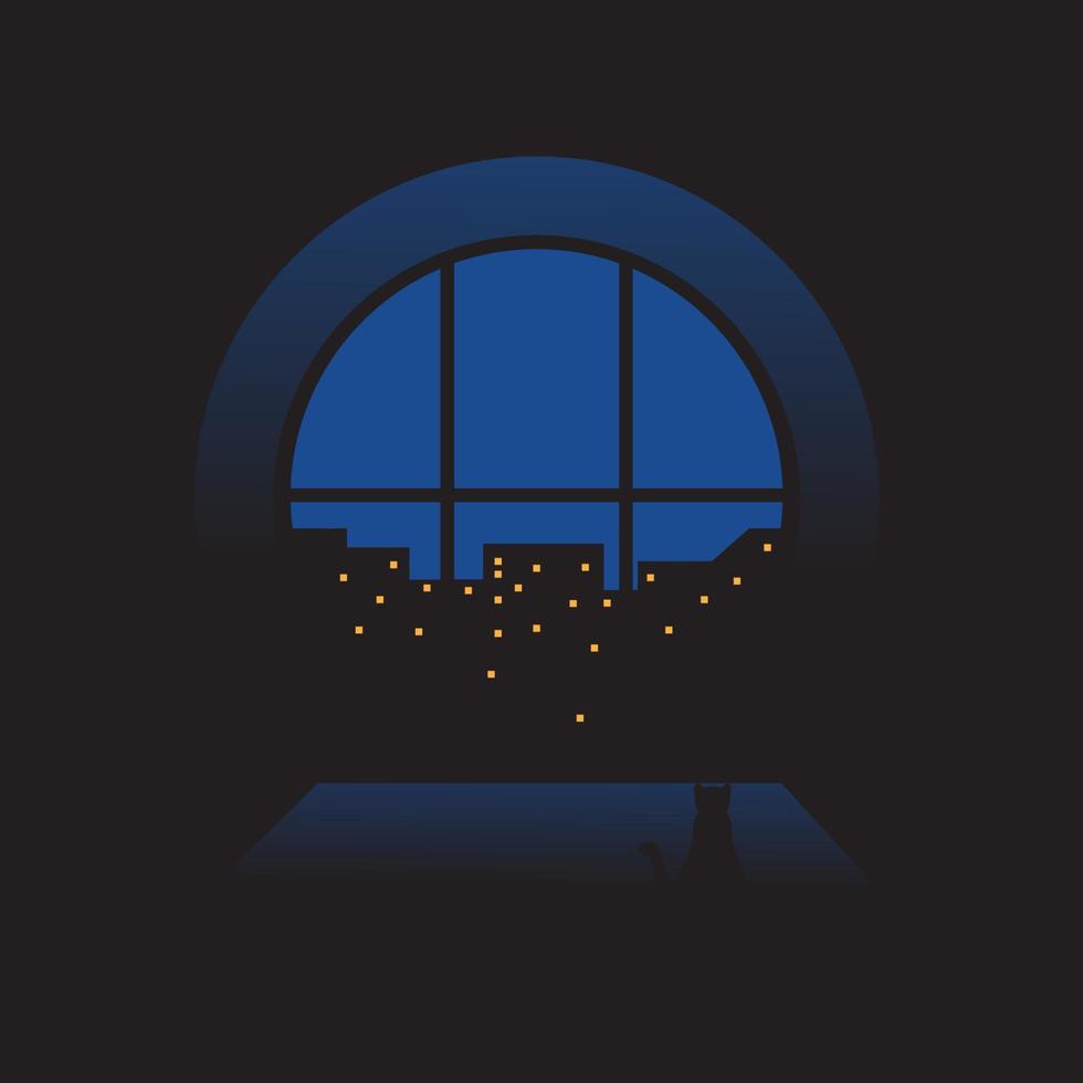 city view at night with windows logo vector icon vector design illustration