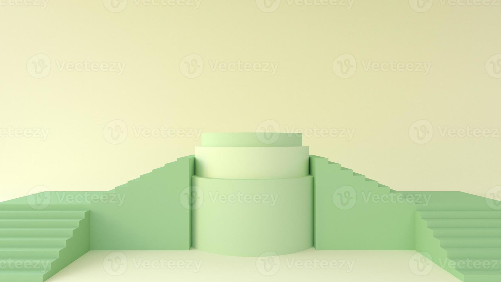 3D Render green stair step podium  for premium object photo