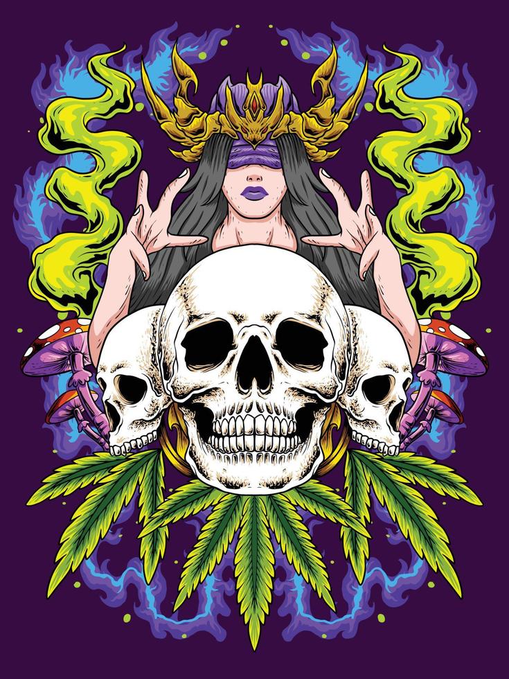 Witch Cannabis Skull Goddess Ritual vector