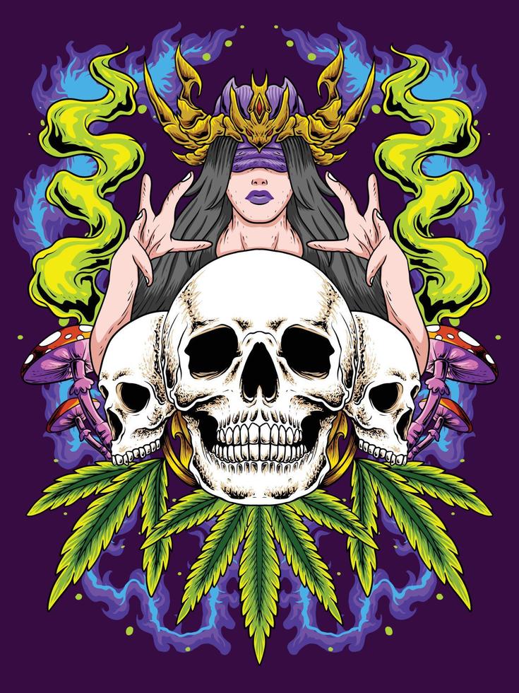 bruja cannabis cráneo diosa ritual vector