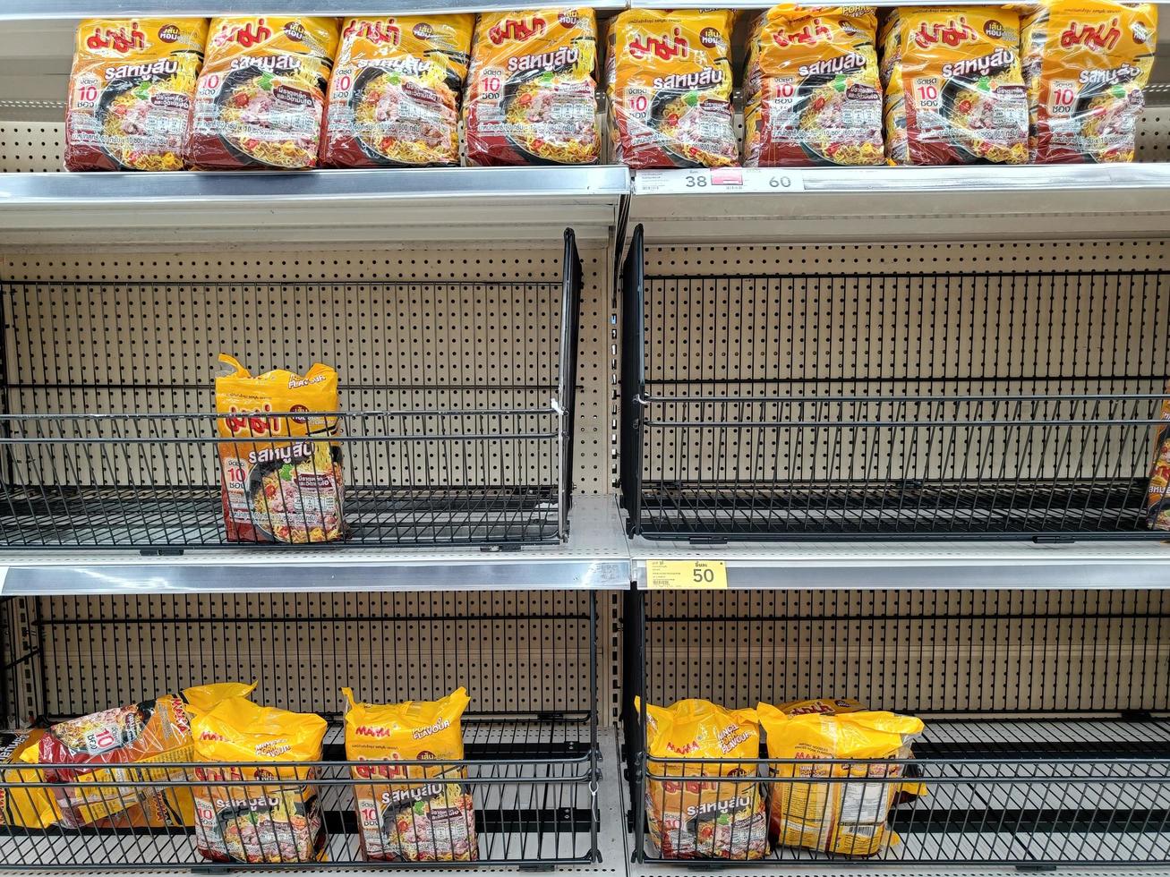 Nonthaburi, Thailand - May 02, 2022 Mama Noodles, salaryman food with value expensive living The product is in short supply and in high demand. photo