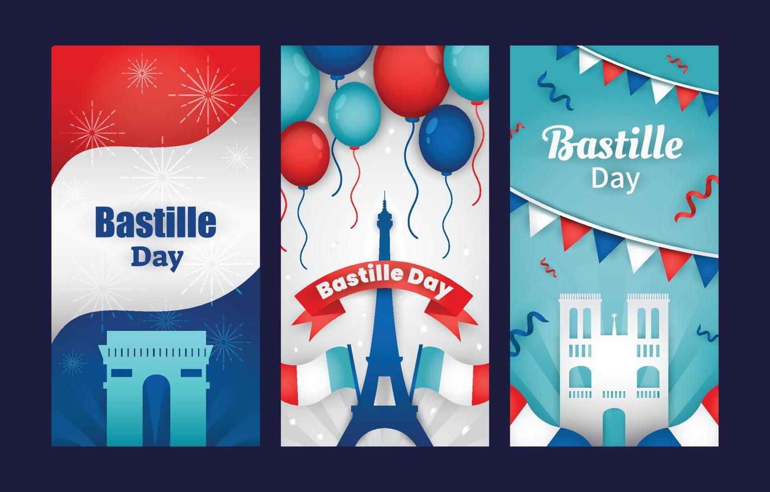 Blue and Red Bastille Day Banner Template Set vector