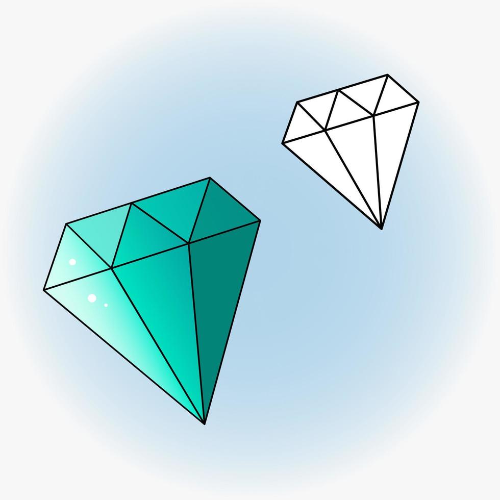 Bright diamond vector icon. Flat illustration.  Sticker.  Coloring page.