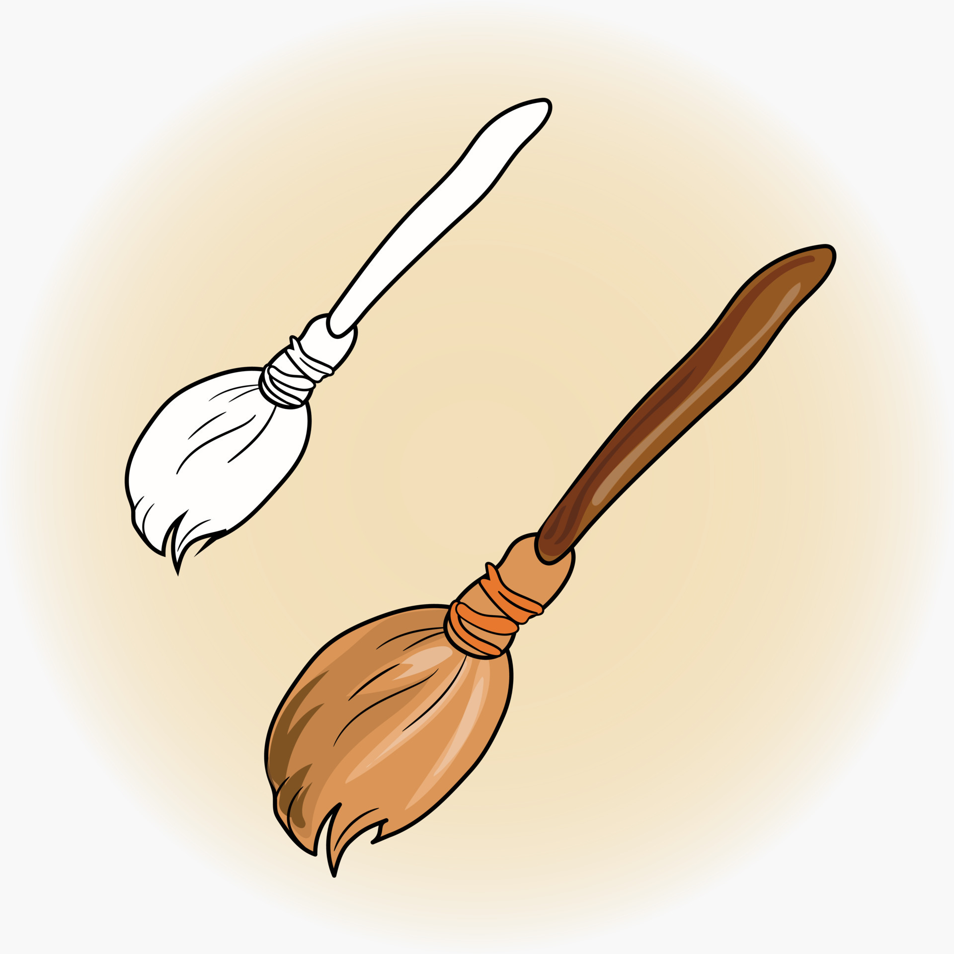 Drawing of witch’s broom. Vector flat illustration. Icon, sticker