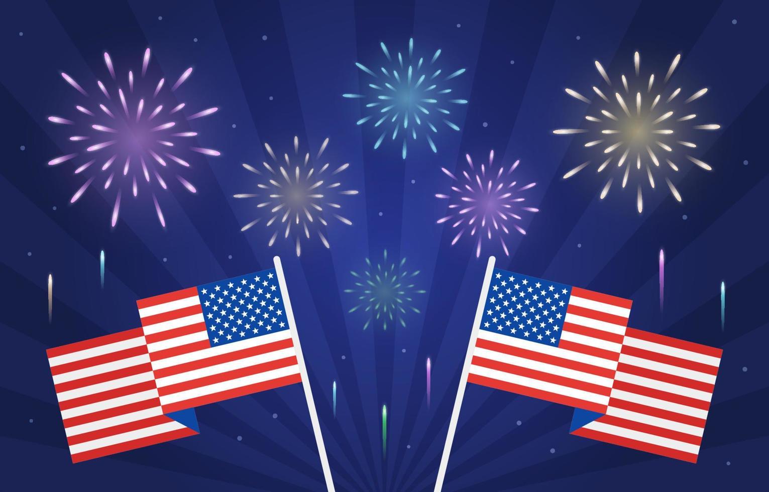 Colorful Fireworks on 4th of July Background vector