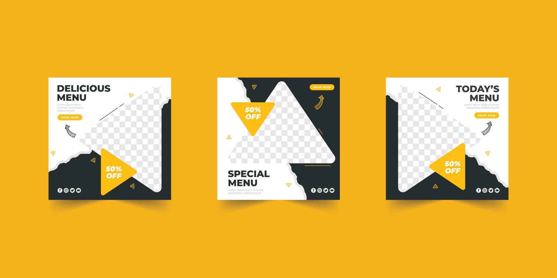 Delicious menu food social media promotion and banner post design template vector