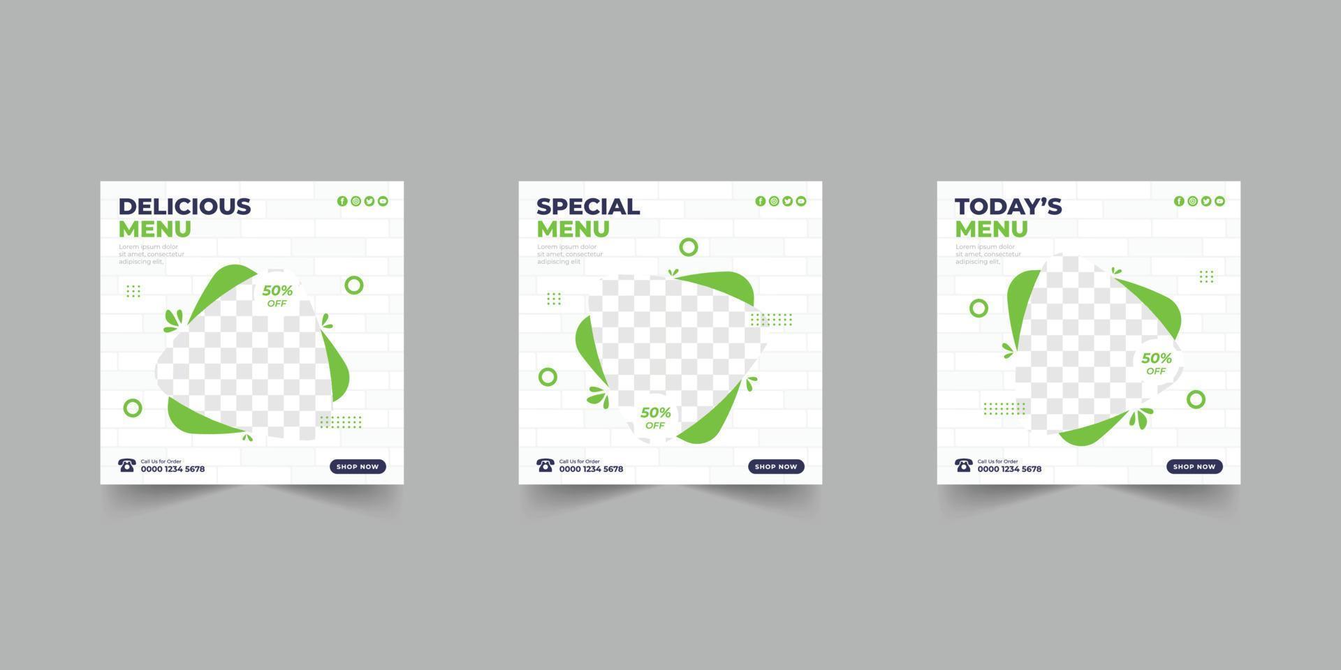 Delicious menu food social media promotion and banner post design template vector