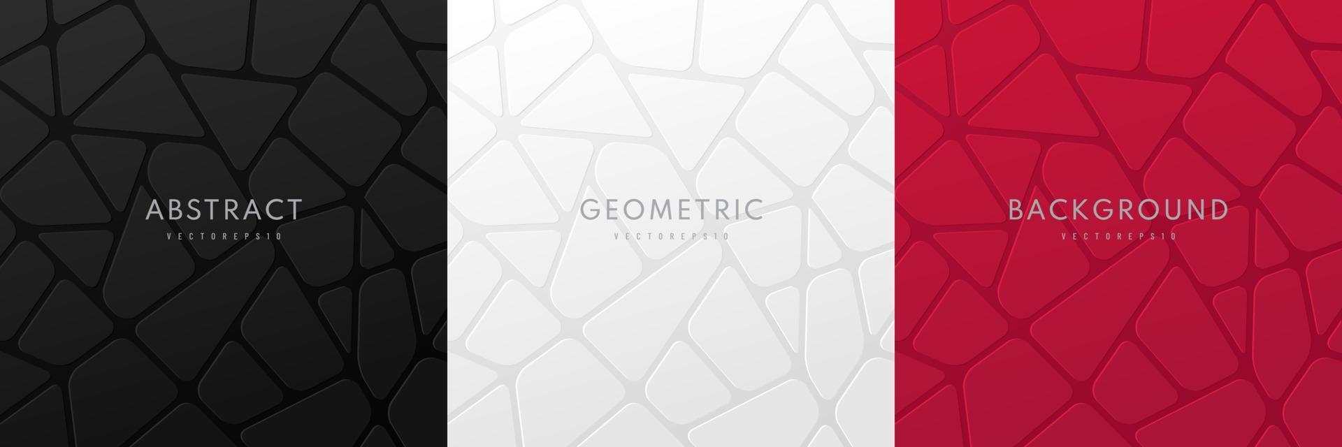 Set of abstract voronoi 3d blocks in Black, Dark red and White background. Modern futuristic style polygonal shapes elements collection design. Minimal and clean simple geometric shapes texture. vector