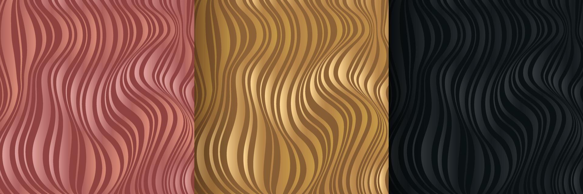 conjunto de fondo abstracto líquido dinámico negro, oro rosa y ondas doradas. diseño de patrón de textura de mármol oscuro fluido. textura de rayas de línea ondulada moderna. lujo y estilo elegante. ilustración vectorial vector