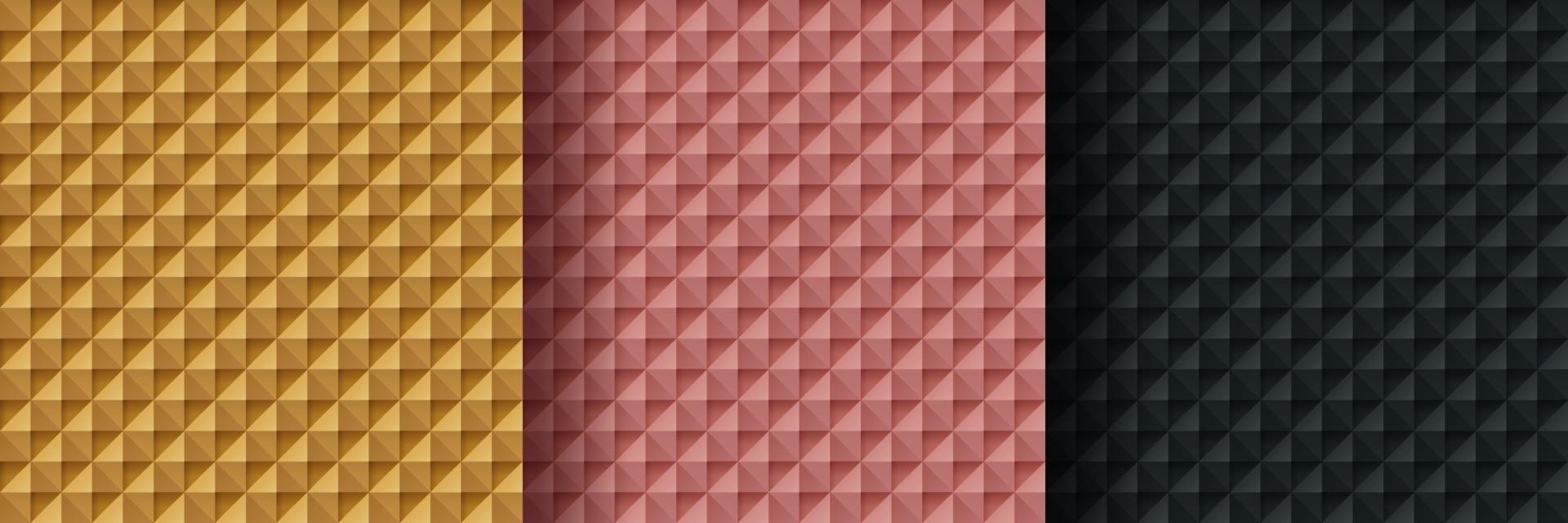 Set of golden, rose gold and black abstract geometric shape pattern, Luxury 3D triangles pattern background. Can use for cover, artwork, print ad, poster, web banner. Simple and minimal. Vector EPS10.