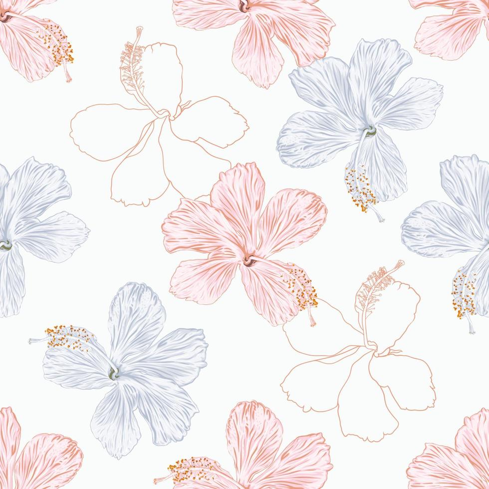 Seamless pattern floral with Hibiscus flowers abstract background.Vector illustration hand drawn.For fabric fashion print pattern design or product packaging. vector