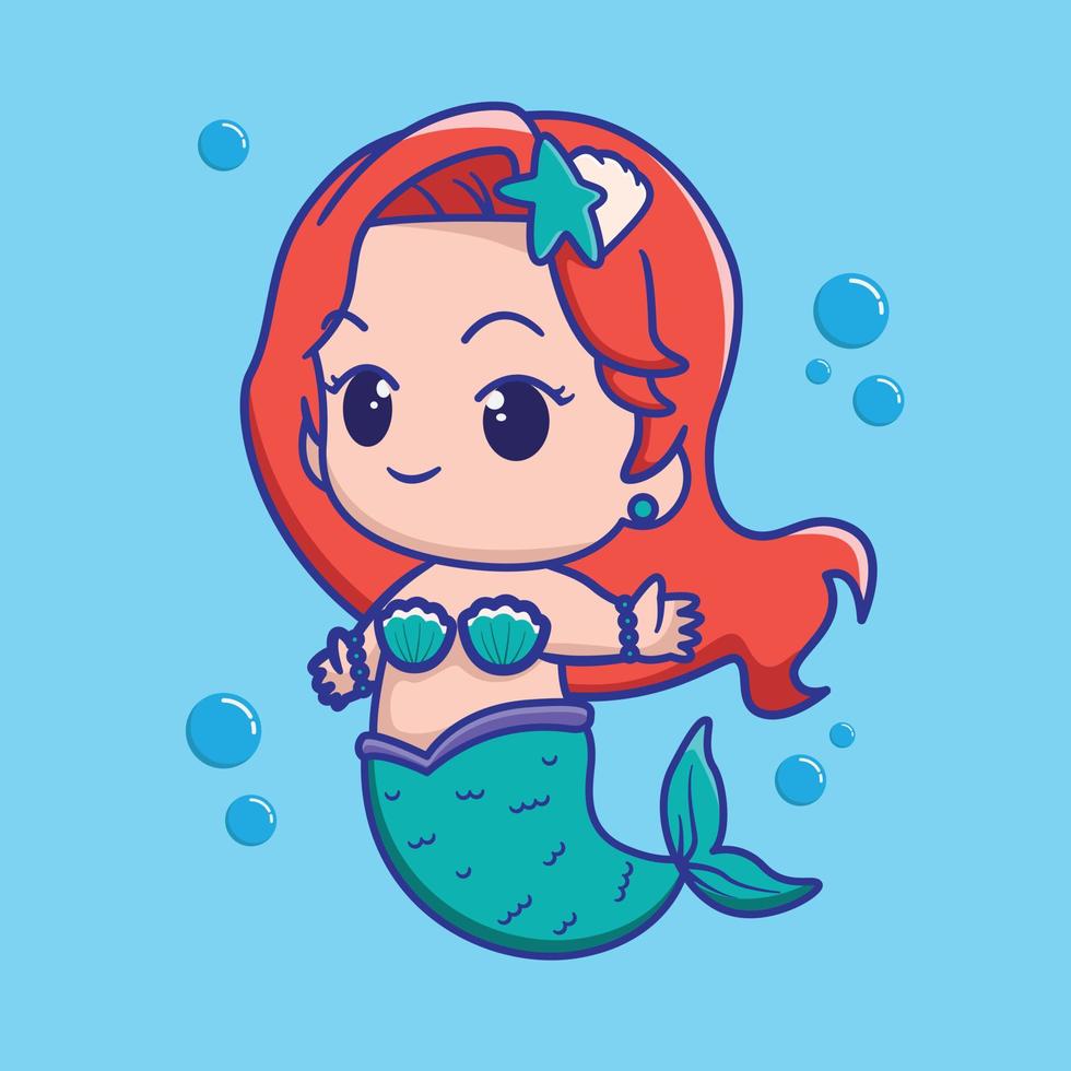 Cute mermaid, vector illustration for kids fashion artwork, children's book, greeting card.